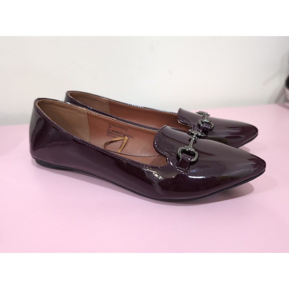 New Madden Girl Burgundy Faux Patent Leather Pointed Toe Flat w/Buckle Sz 7
